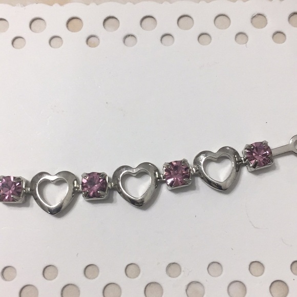 Silver Heart Bracelet With Pink Diamonds - Picture 2 of 4